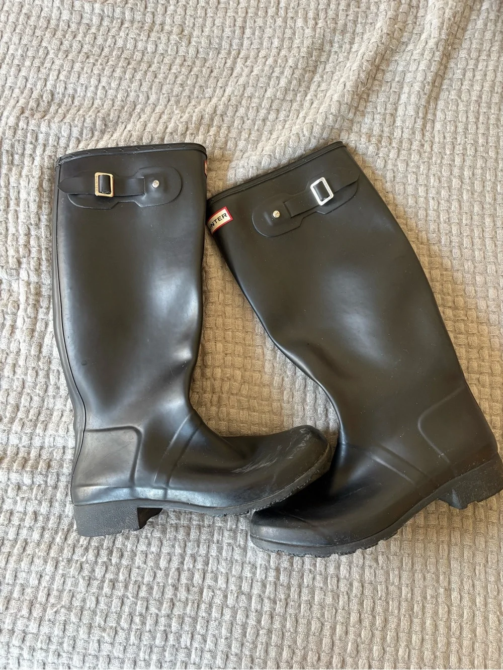 Hunter Black Foldable Tall Rain Boots with Branded Drawstring Bag